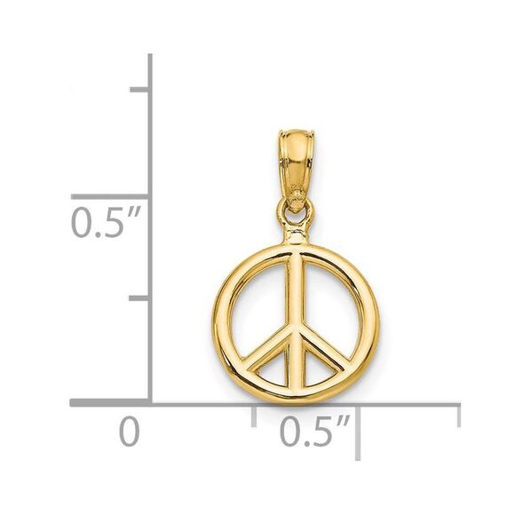 14k Yellow Gold 10mm Polished 3D Peace Sign Pendant - Picture 3 of 4